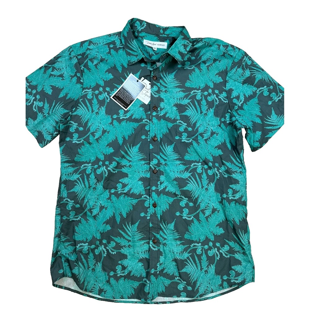 David Shepard Hawaiian Shirt Tropical Hapu'u Tree Fern Cotton Button Down NWT XL